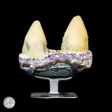 Load image into Gallery viewer, AMETHYST GEODE WITH TWO CALCITE POINTS