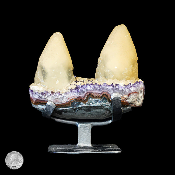 AMETHYST GEODE WITH TWO CALCITE POINTS