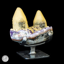 Load image into Gallery viewer, AMETHYST GEODE WITH TWO CALCITE POINTS