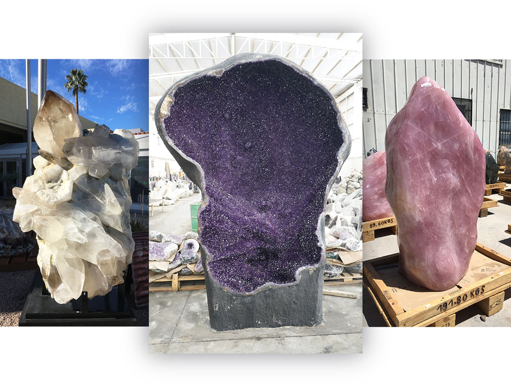 Three stunningly large crystals featured in various stages of transport