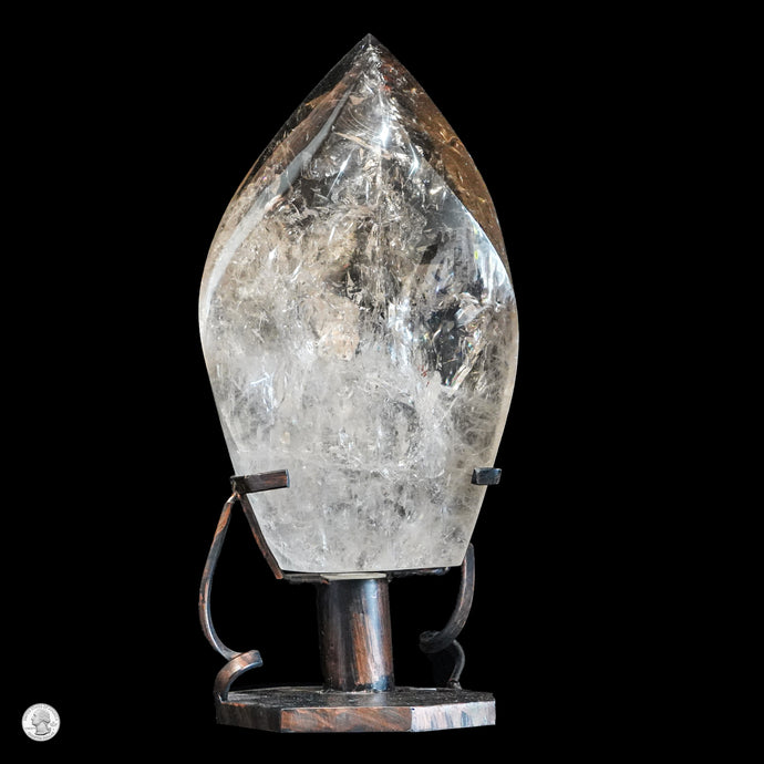 SMOKY & CLEAR QUARTZ FLAME ON LIGHTED BASE