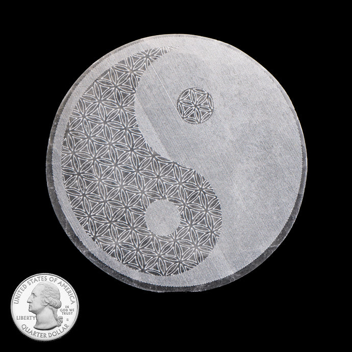 SELENITE TILE WITH ETCHED YIN YANG