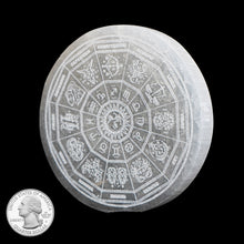 Load image into Gallery viewer, SELENITE TILE WITH ETCHED ZODIAC WHEEL