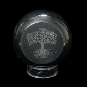 SHUNGITE SPHERE with ETCHED TREE OF LIFE