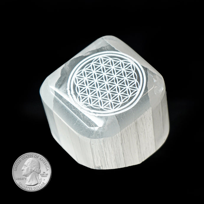 SELENITE CUBE with FLOWER OF LIFE